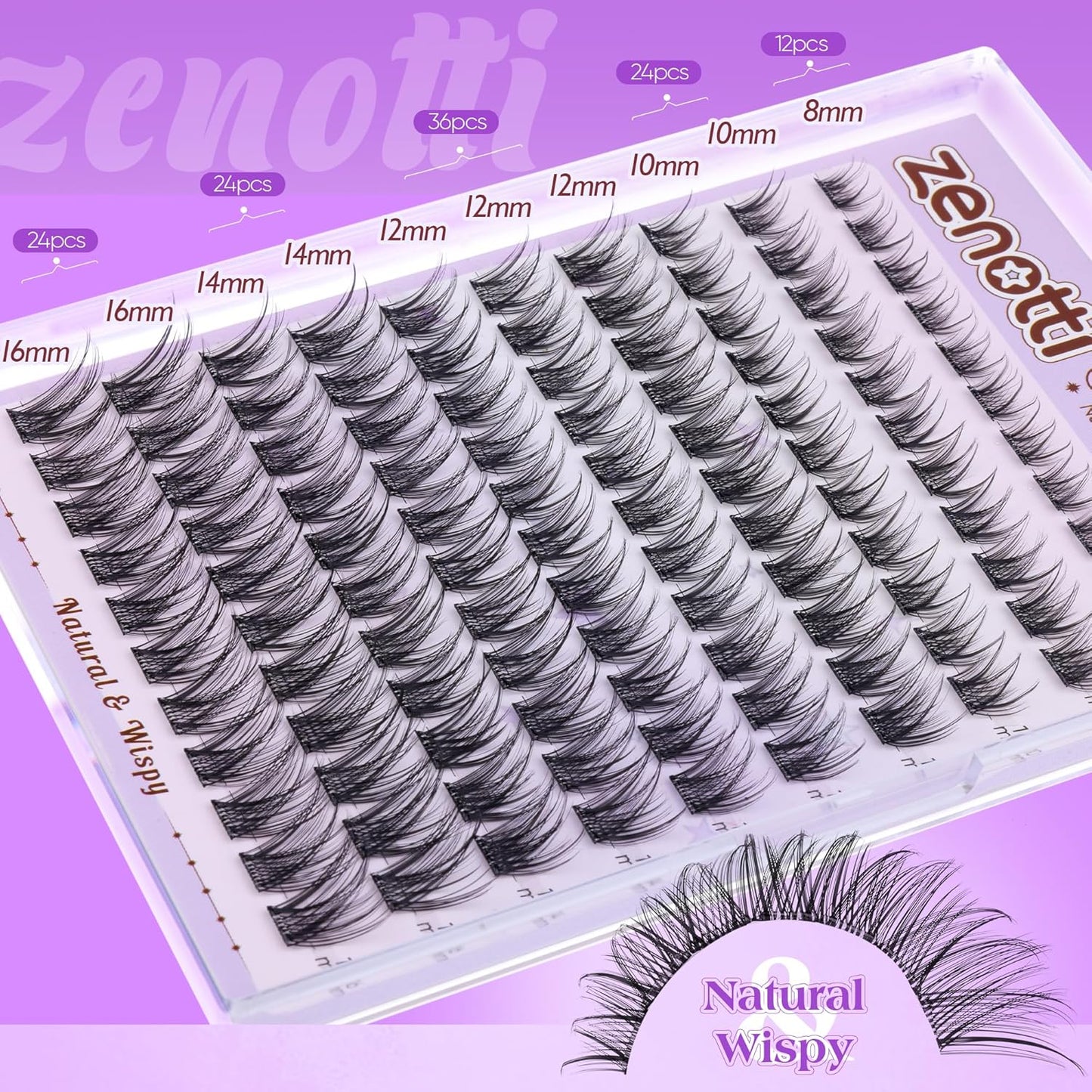 Self Adhesive Eyelash Clusters Natural Self Adhesive Lashes Cluster No Glue Eyelashes Press on Lashes Pre Glued Wispy Cluster Eyelash Extensions 8-16mm 120Pcs by zenotti