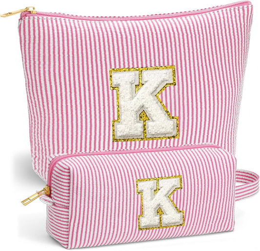 Beach Bags for Women Girl - Summer Beach Toiletry Makeup Bag, Travel Gifts for Her, Summer Makeup Pouch for Women Girls Birthday Gifts for Womens Girls - Pink Initial K