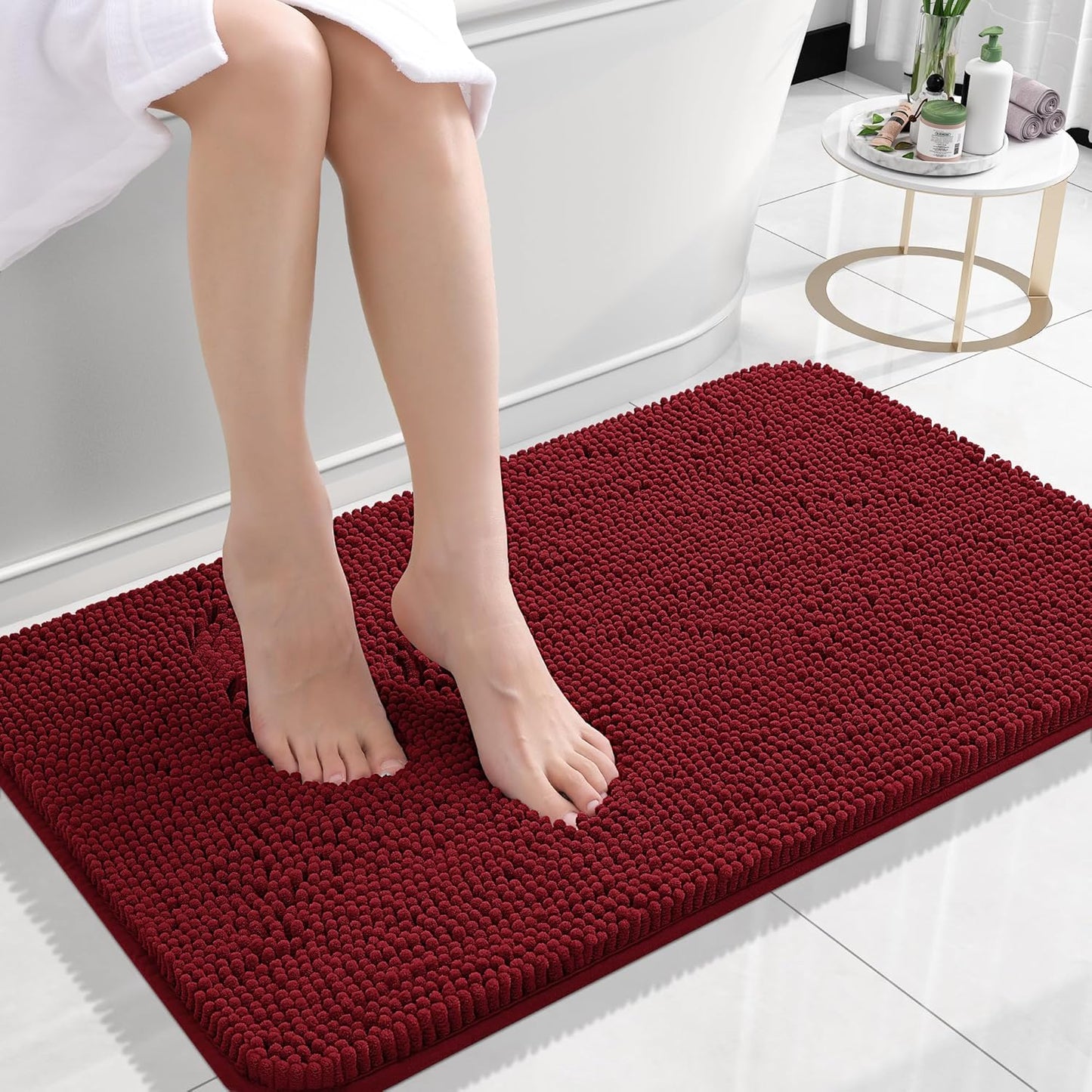 OLANLY Bathroom Rugs 24x16, Extra Soft Absorbent Chenille Bath Rugs, Rubber Backing Quick Dry, Machine Washable Bath Mats for Bathroom Floor, Tub and Shower, Home Decor Accessories, Red