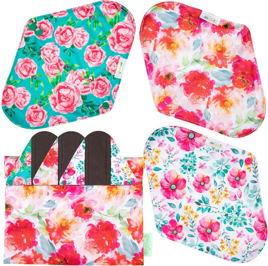 Wegreeco Cloth Menstrual Pads - Soft Washable Pads for Women - Reusable Panty Liners for Women - 6 Pack with 1 Cloth Mini Wet Bag (Small, Peonyony)