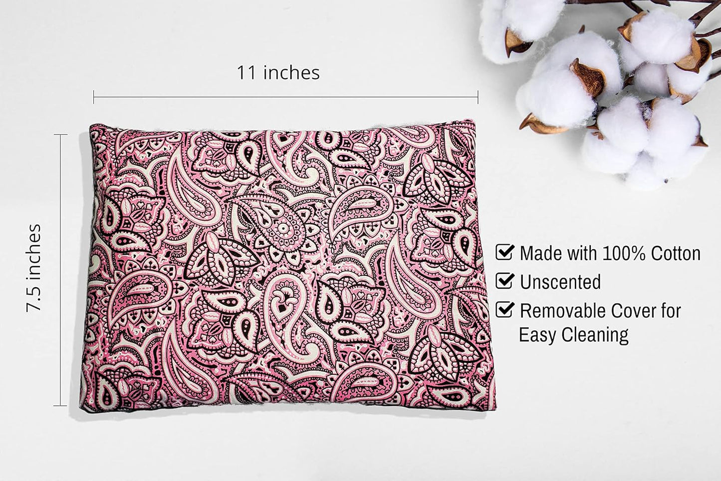Microwavable Corn Filled Heating Pad and Cold Pack/Washable 100% Cotton Cover (Bandana - Pink, 7.5in W x 11in L)