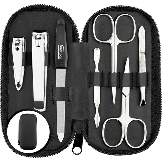 marQus Manicure Set Solingen Made in Germany - 7 piece stainless steel exclusive finger & toe nail clippers set in Nappa black leather case, made in Solingen Germany* (except for clippers)