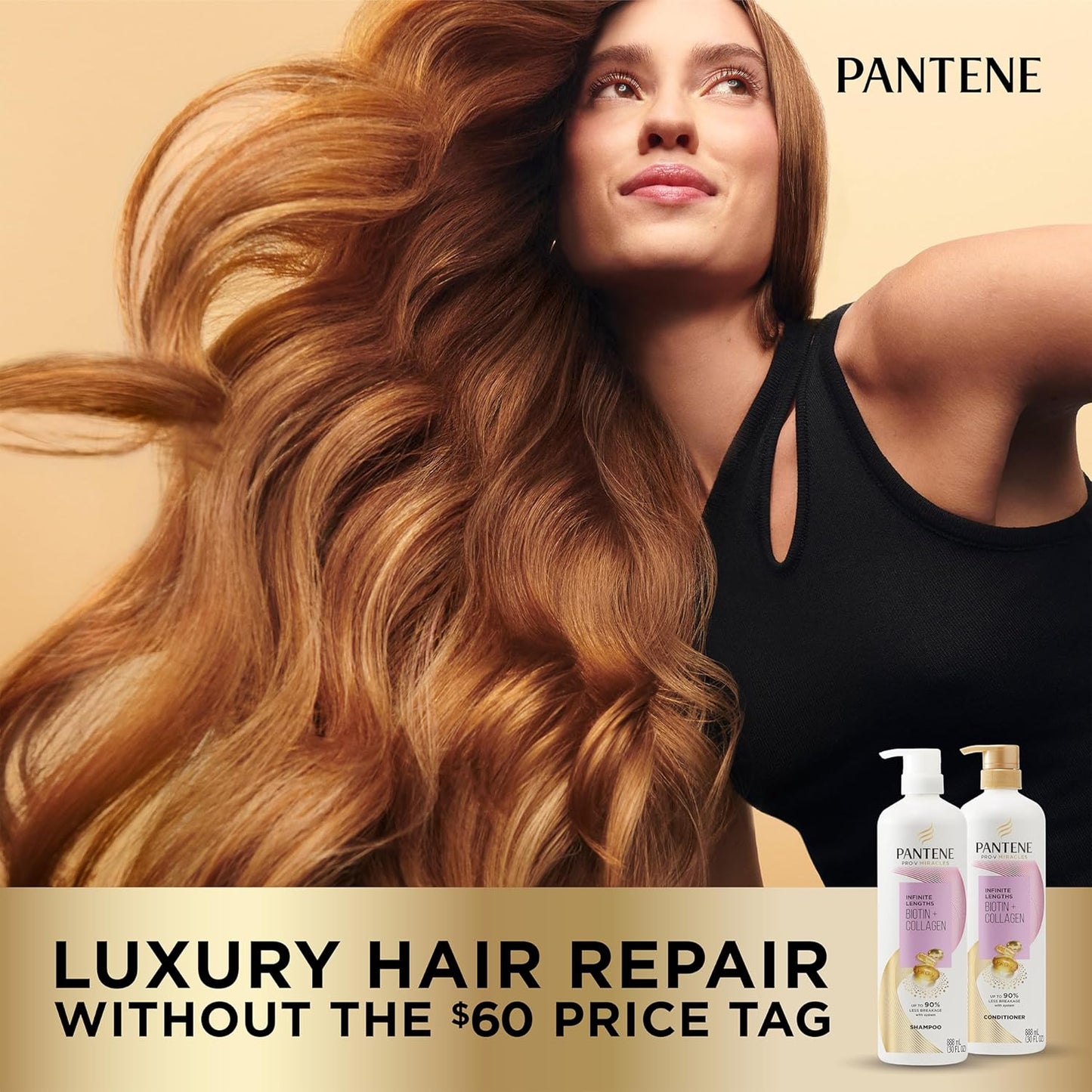 Pantene Infinite Lengths Shampoo, Sulfate Free with Biotin + Collagen, Strengthens Brittle Hair, Up to 90% Less Breakage, Safe for Color Treated Hair, Pro-V Miracles, Floral Scent, 30 Fl Oz