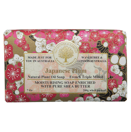 Wavertree & London Japanese Plum Scented Natural Soap Bar, 7oz Moisturizing French Triple Milled Soap Bar for Women & Men