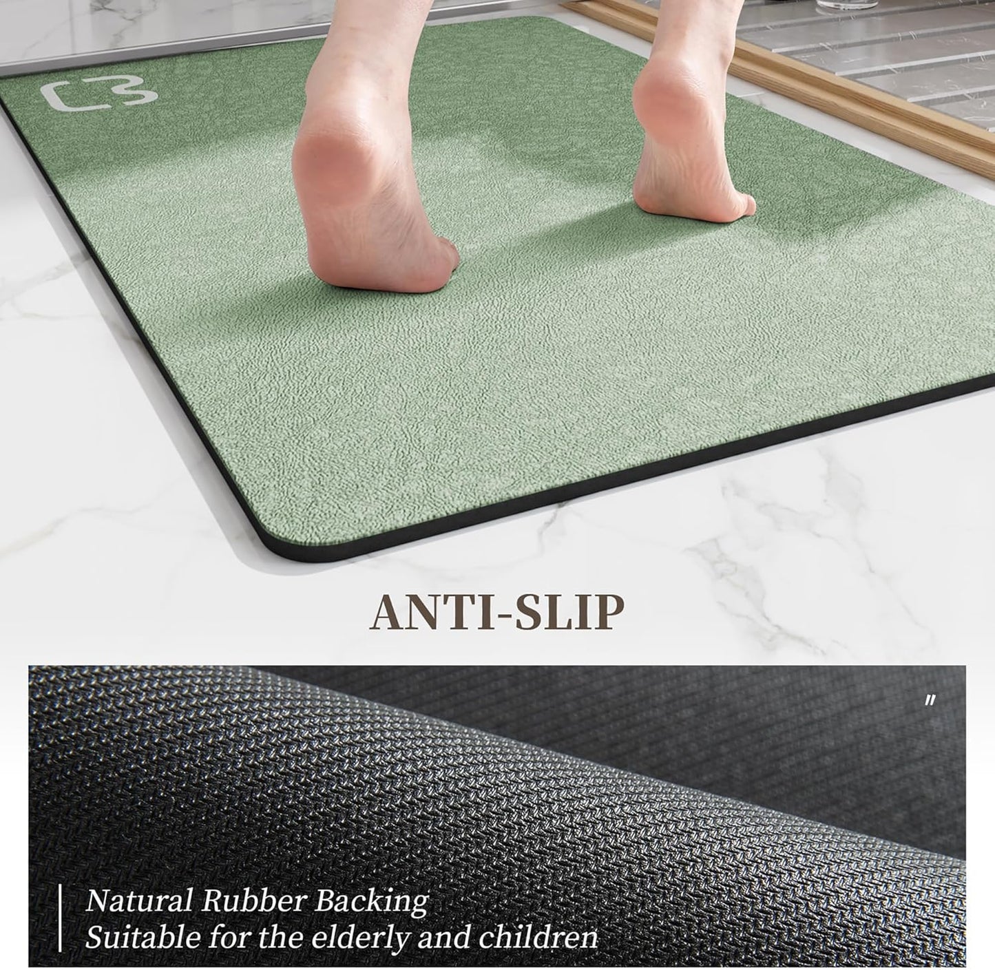 Sage Green Bath Mat 15.7"x47.2" Extra Long Bathroom Mat Large Fast Dry Super Absorbent Non-Slip Rubber Backed Shower Mat Bath Rugs Mats for Bathroom Floor, Tub, Shower, Sink