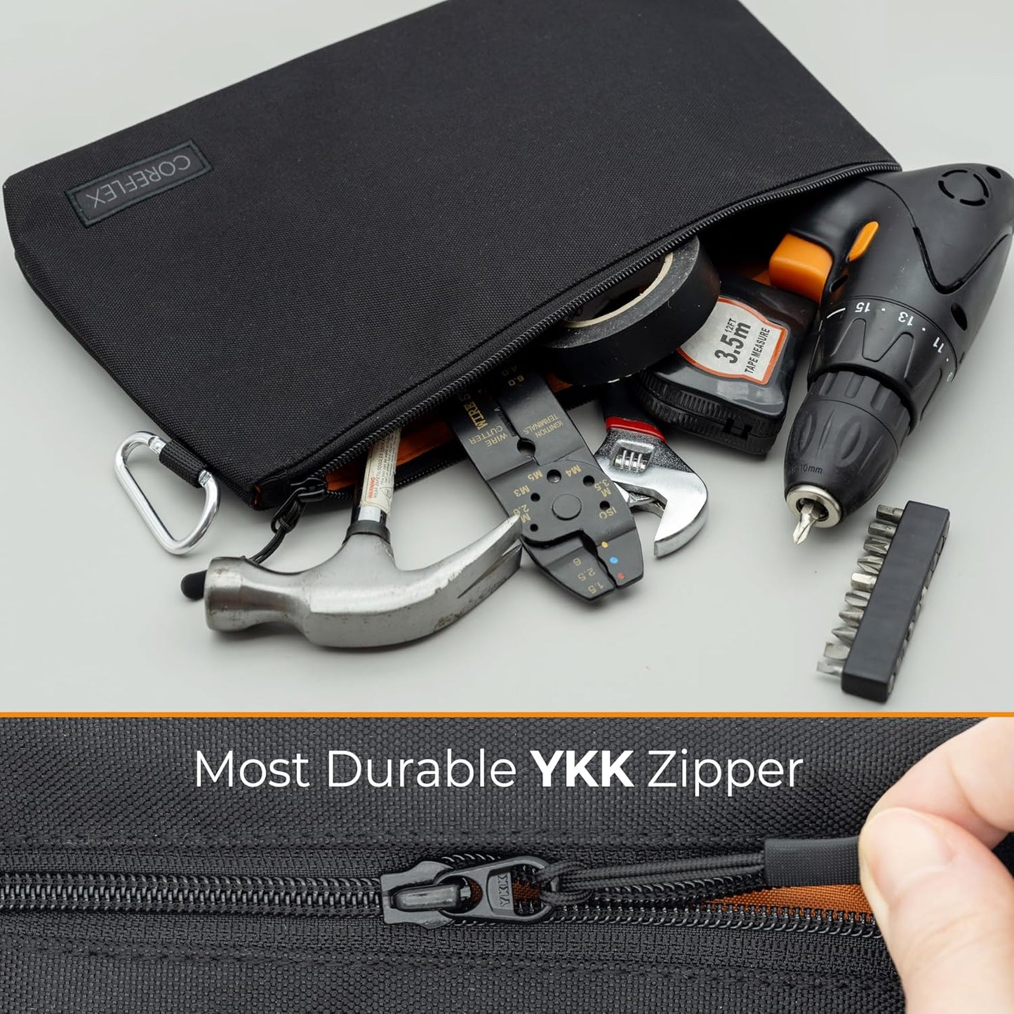 COREFLEX Premium Tool Pouch Zipper Bag, Small Tool Bag, Multipurpose Storage pouch, Heavy duty Flat Bottom Tool bag with YKK Zipper (6 pack Large 12inch Black)