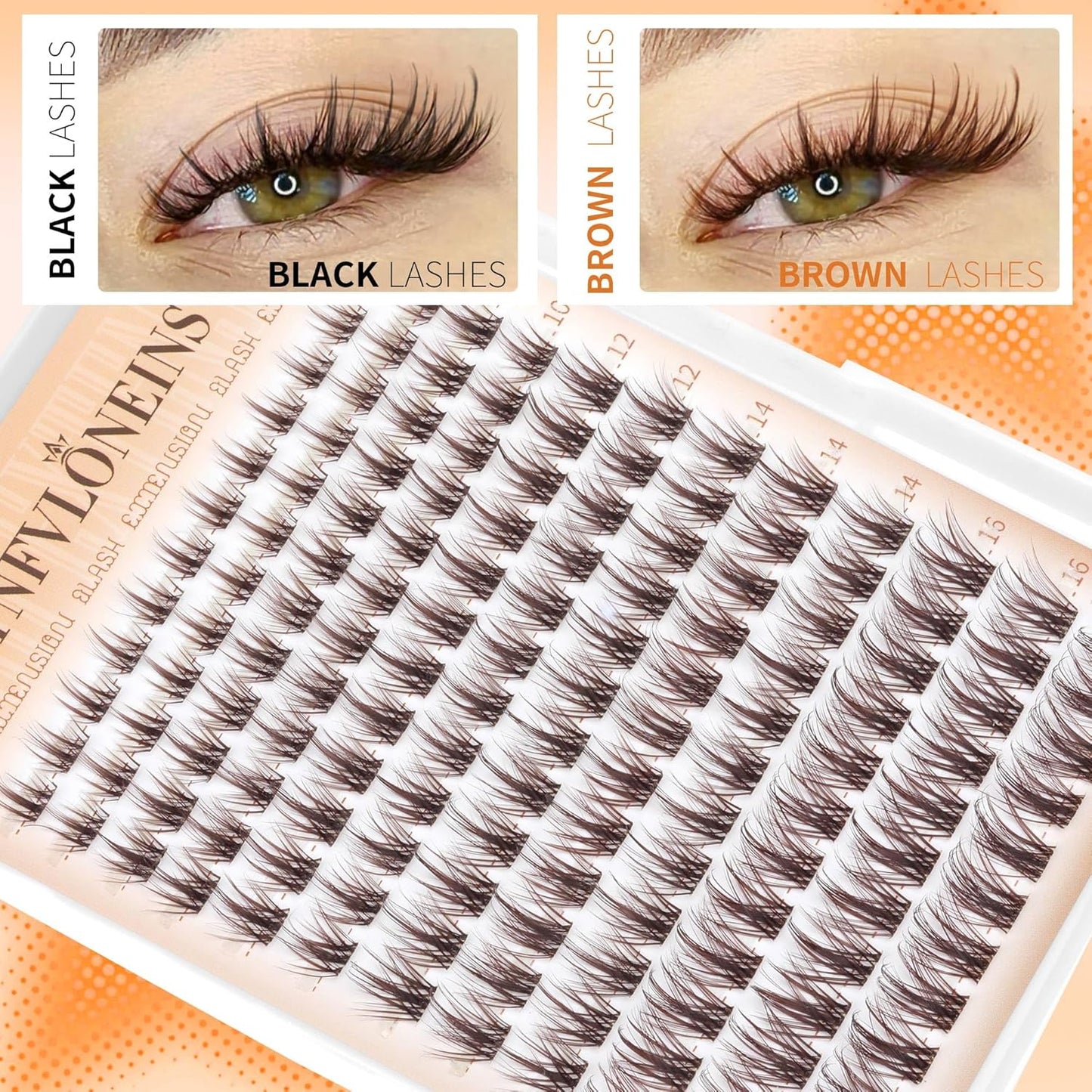 TNFVLONEINS Brown Lash Clusters Fairy Cluster Eyelash Extensions Natural Eyelash Clusters Wispy Individual Lashes Clusters Spiky Lash Extension Dark Brown Cluster Lashes DIY C-Curly Eyelash Extension