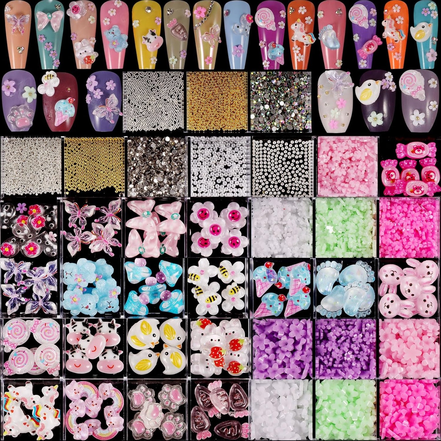 250pc 3D Nail Charms Set - Diverse Shapes & Colors for Acrylic Nails & DIY Crafts (#5)