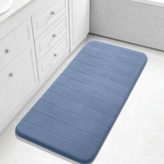 Yimobra Long Bath Mat 44"x24", Super Soft Quick Dry Memory Foam Bathroom Rug, Water Absorbent, Non Slip Backing Machine Washable for Tub Shower, Thick Comfort Support, Denim Blue