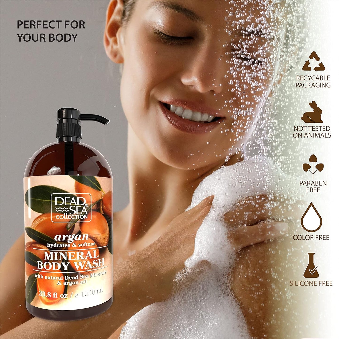 Dead Sea Collection Argan Body Wash for Women and Men - with Pure Dead Sea Minerals and Argan Oil - Cleanses and Moisturizes Skin - Pack of 2 (67.6 fl. oz)