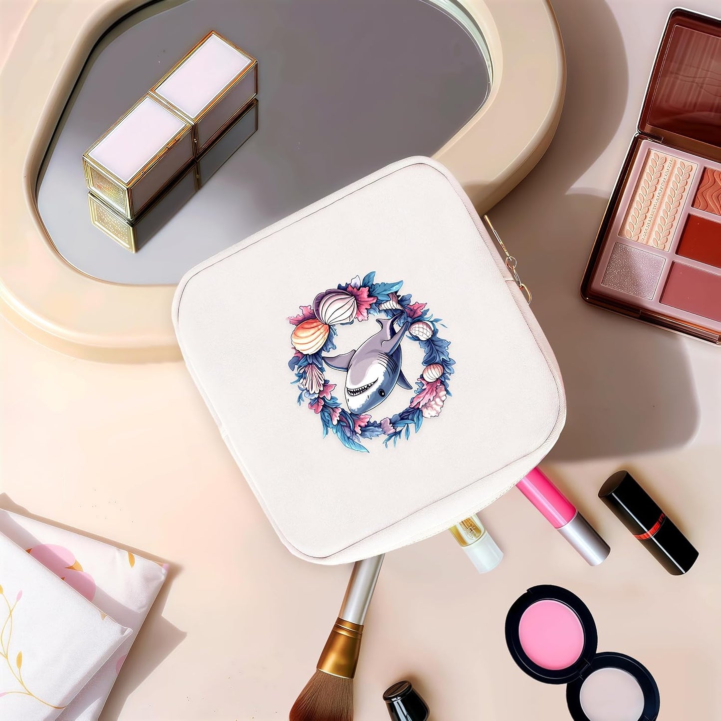 Shark Mini Makeup Bag, Shark Gift For Women Girls, Cute Portable Zipper Pouch Cosmetic Bag For Teen Girls Kids, Small Storage Bag For Sanitary Pad, Period napkin bag!