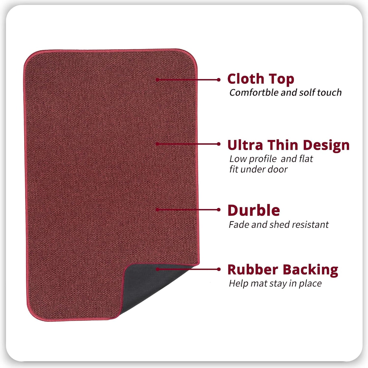 Bath Mat,Ultra Thin Bathroom Rugs,Rubber Bath Mats for Bathroom,No Slip Bath Rugs,Quick Dry,Machine Washable,Low Pile,Absorbent,Shower Outside,Sink,Home Decor Accessories.Red,1'5"x2'3"(17x27inch)