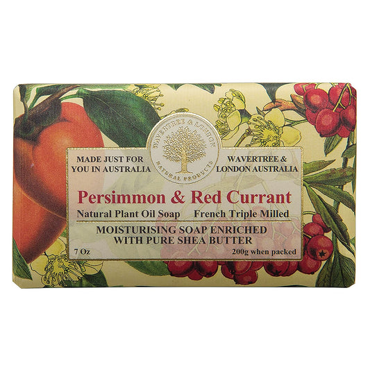 Wavertree & London Persimmon & Red Currant Scented Natural Soap Bar, 7oz Moisturizing French Triple Milled Soap Bar for Women & Men enriched with shea butter - Pure Bath & Body soap bar