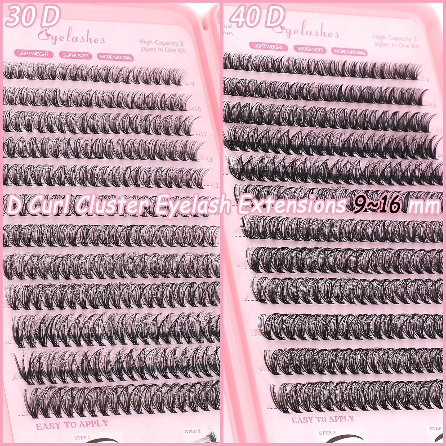 Lash Clusters Kit: Eyelash Clusters Individual Lash Extension Kit 480 Pcs D Curl Fluffy Wispy False Eyelashes Extensions Thin Band with Bond Seal Tweezers Brush (30D+40D Kit 9-16mm)