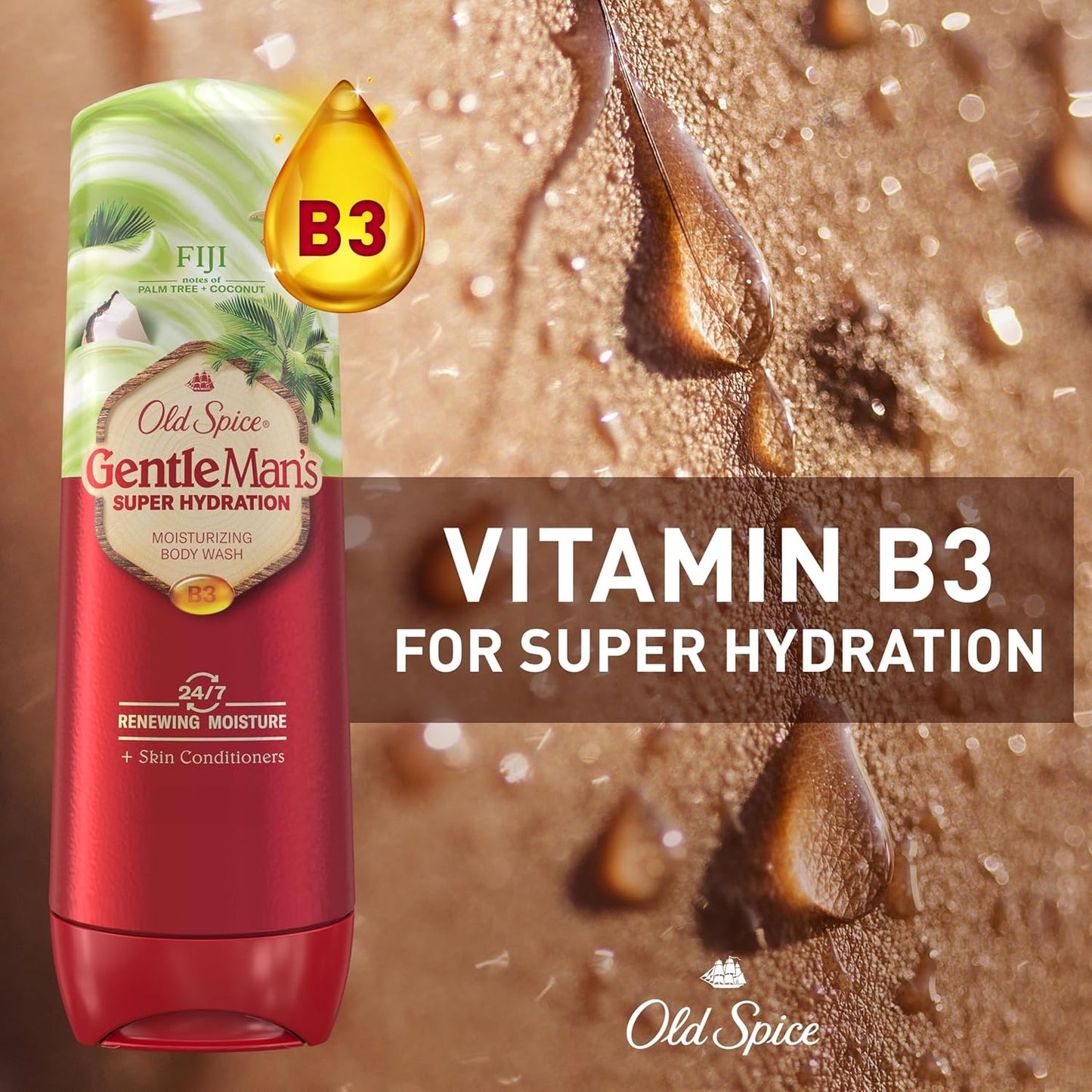 Old Spice Body Wash GentleMan’s Super Hydration for Men, 24/7 Renewing Moisture, Gentle on Skin with Skin Conditioners, Fiji with Palm Tree + Coconut Scent, 20 oz