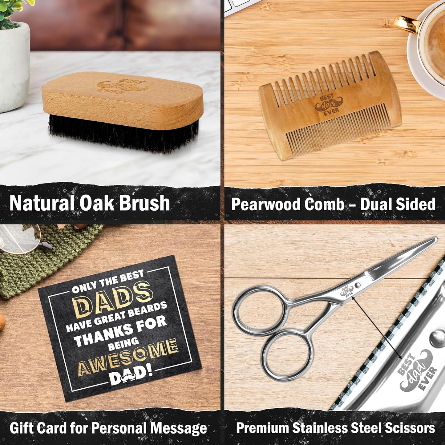 Gifts for Dad from Daughter Son - Best Dad Ever Beard Kit for Men Grooming and Care with Brush, Comb, Scissors & Storage Bag - Best Dad Ever Gifts on Fathers Day, Beard Growth Kit for Men