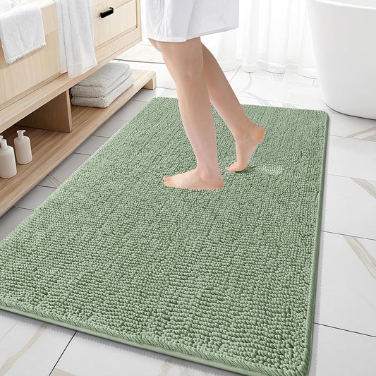 OLANLY Bathroom Rugs 59x35, Extra Soft Absorbent Chenille Bath Rugs, Rubber Backing Quick Dry, Machine Washable Bath Mats for Bathroom Floor, Tub and Shower, Home Decor Accessories, Sage Green
