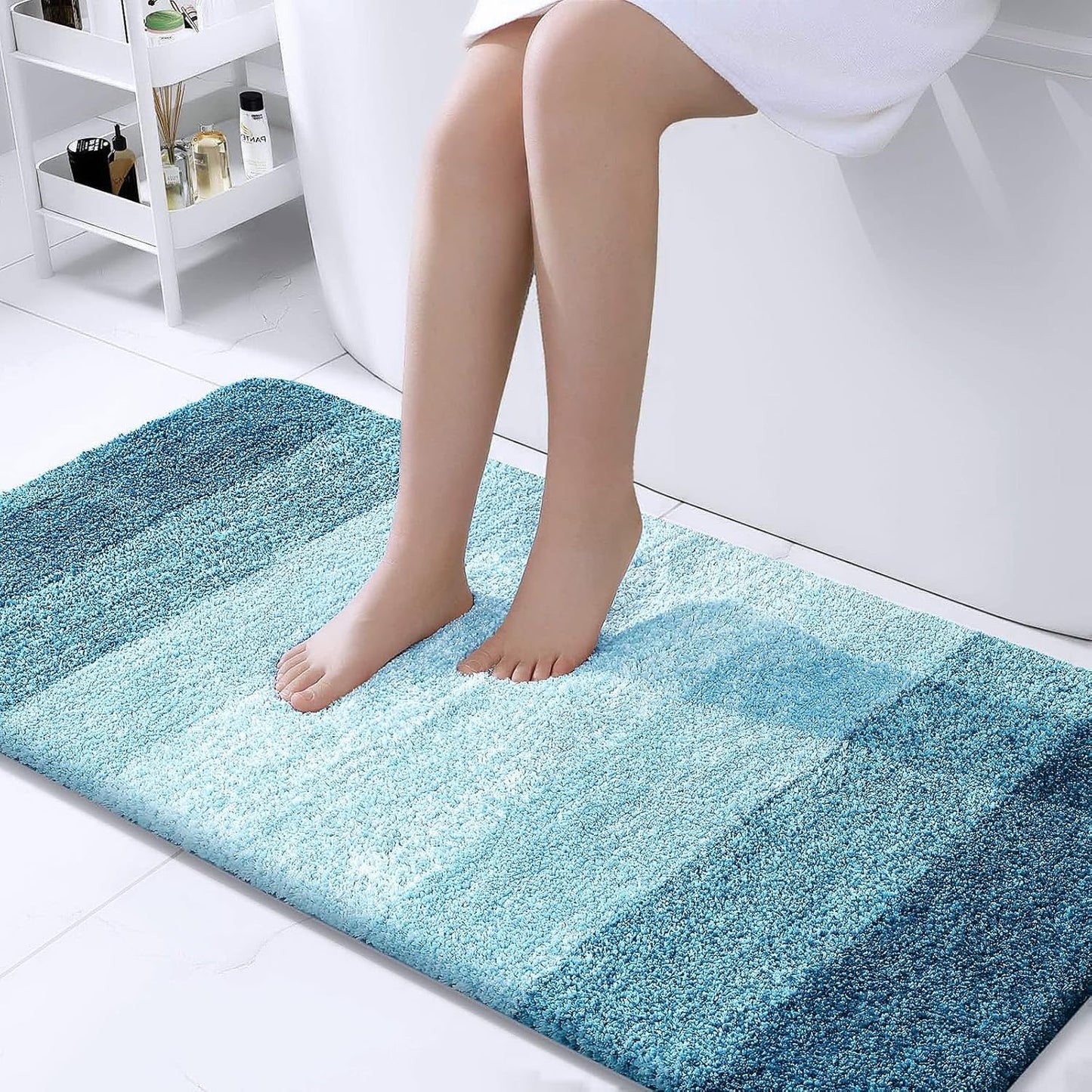 OLANLY Bathroom Runner Rugs 44x24, Extra Soft Absorbent Microfiber Bath Rugs, Rubber Backing, Quick Dry, Washable Bath Mats for Bathroom Floor, Tub and Shower, Home Decor Accessories, Peacock Blue