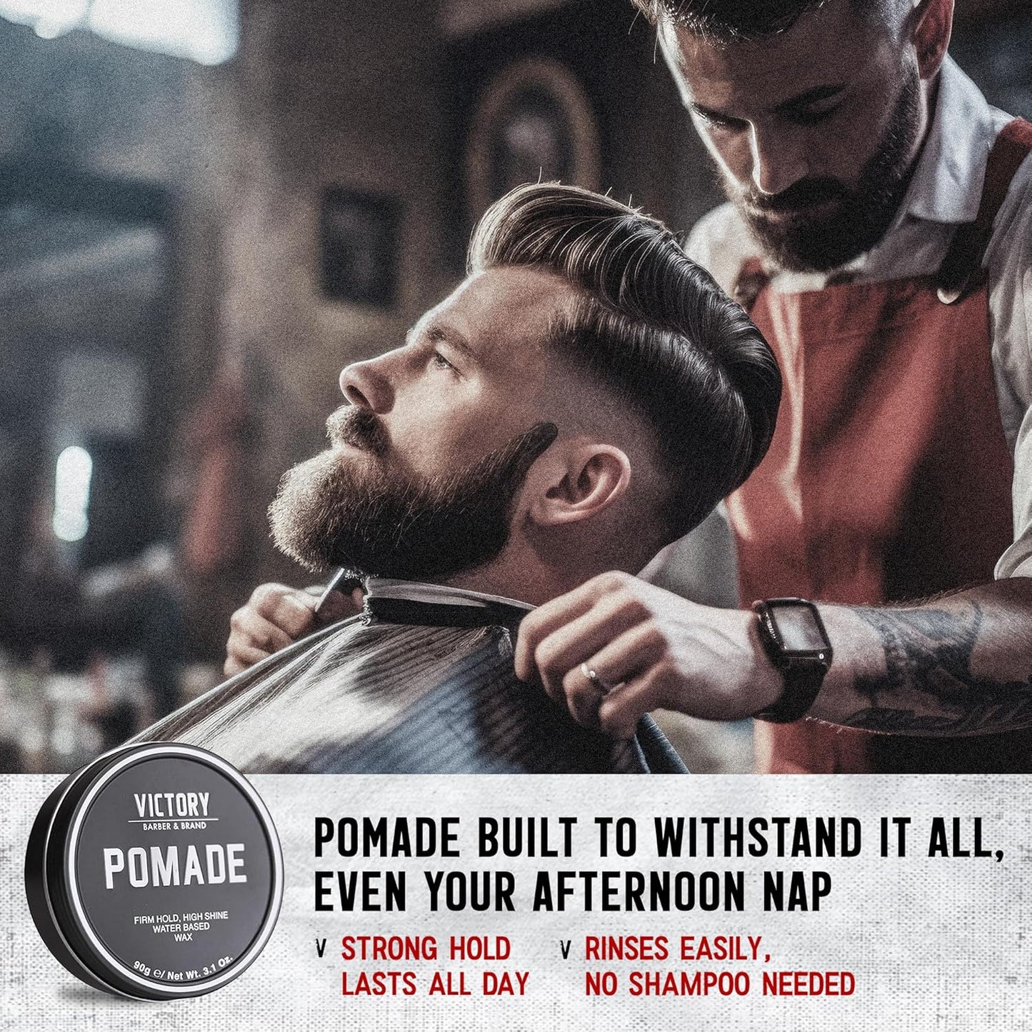 Victory Barber & Brand Pomade for Men, 3.1 Ounce, Water Based Pomade for Men, High Shine Hair Wax for Men, Strong Hold Pomade, Made in USA