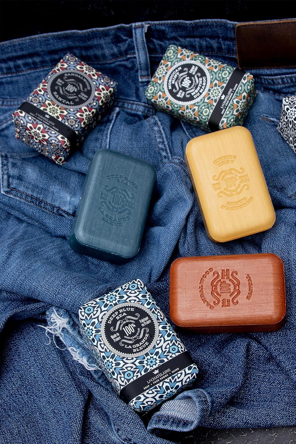 La Chatelaine Soap Supply Tin Gift Set |Unisex, Men, Women| Plant-based shea butter bar soaps | Made in France | Natural and Organic | Large soap bars | Set of 6, 8.8 oz./250g bars - Gray Mosaic